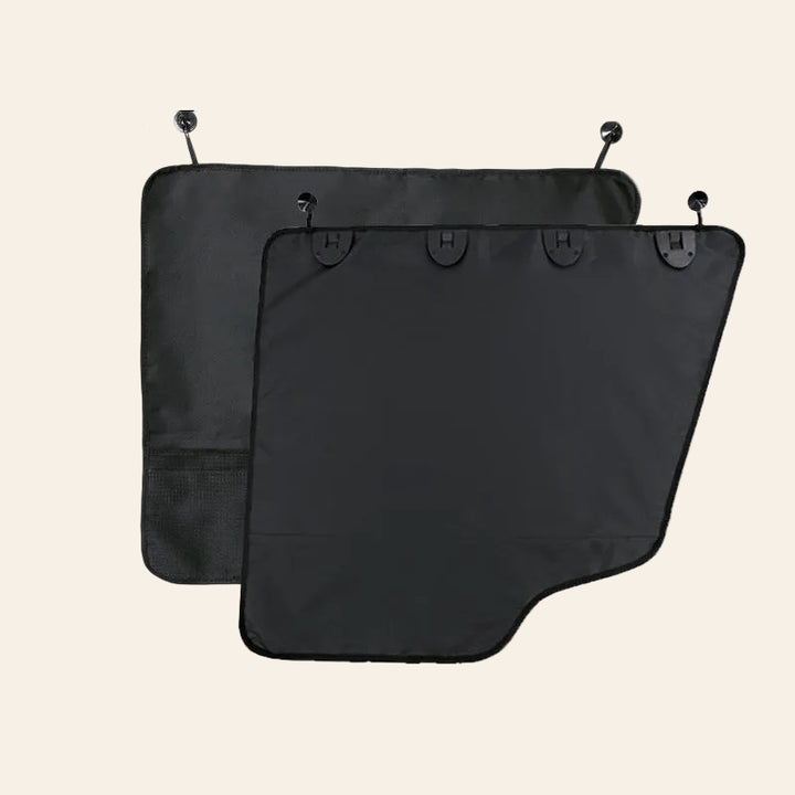 Dog car door protector with storage pocket